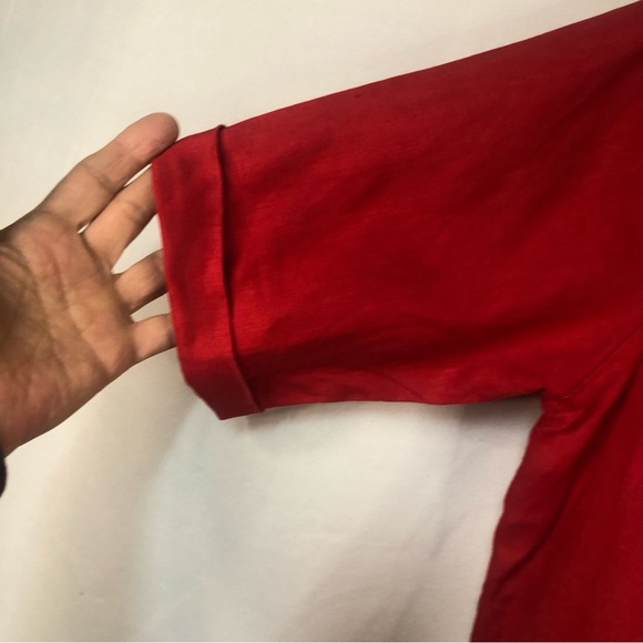 Ralph Lauren Women’s Blouse Top Button Down Red Linen Insignia Cuffed Sleeve - Picture 3 of 9